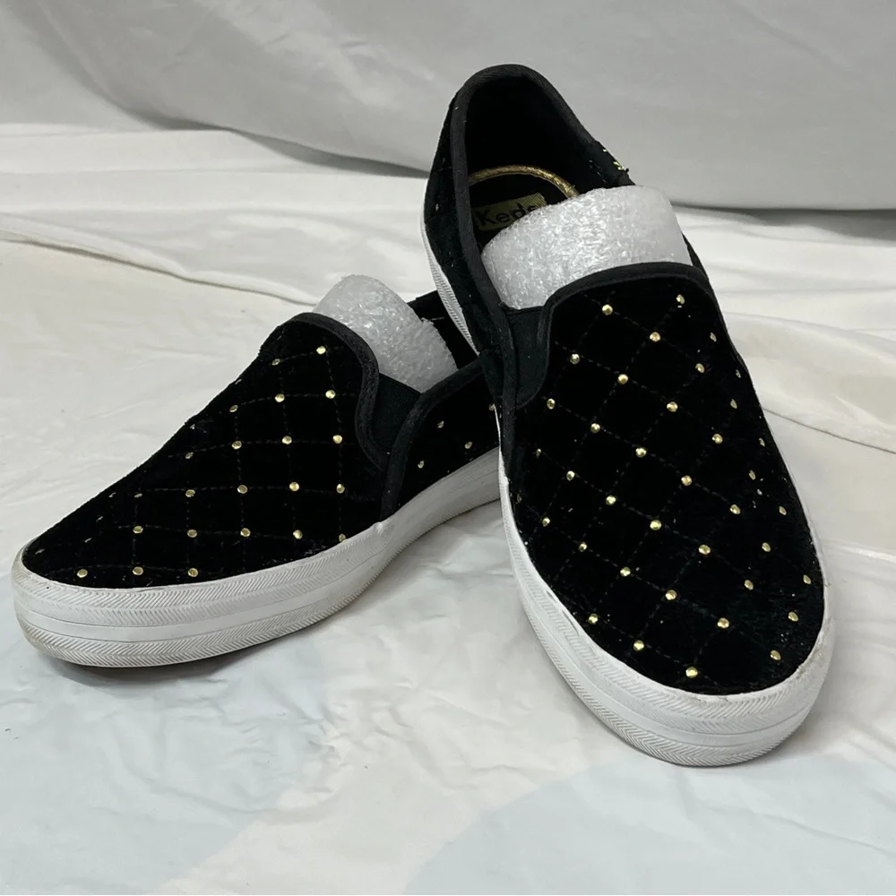 KEDS KATE SPADE New York Black Sneakers Double Decker Quilted Velvet SZ 7.5 - Picture 11 of 16